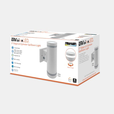 Envision LED 3" Edge-Lit Cylinder Up/Down Light, M-Line, 3CC Selectable 30k/40k/50k, White, LED-CYE-UD-3-3P30-TRI-WH-PC