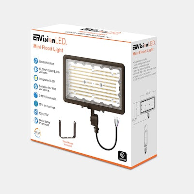 Envision LED Mini Area Floodlights, XS-Line, 3CCT Selectable 30k/40k/50k, Bronze, LED-FL-3P100-TRI-BZ-KNYK-PC