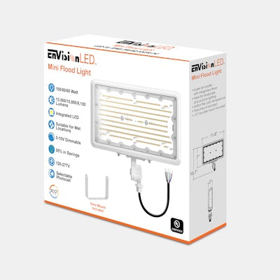 Envision LED Mini Area Floodlights, XS-Line, 3CCT Selectable 30k/40k/50k, White, LED-FL-3P100-TRI-WH-KNYK-PC