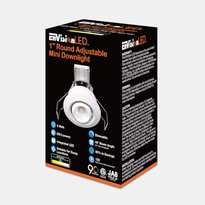 Envision LED 1" LV Round Gimbal Downlight, 1CCT Selectable 30K, White, LED-MDL-1-ADJ-6W-30K-RD-WH-12V