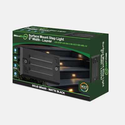 Envision LED Surface Mount Step Light - 5"ch Width - Louver, 5CCT Selectable 27K/30K/35K/40K/50K, Matte Black, LED-STEP-LVR-SM-5-3W-5CCT-BR-MBL-LV