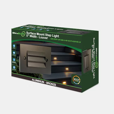Envision LED Surface Mount Step Light - 5"ch Width - Louver, 5CCT Selectable 27K/30K/35K/40K/50K, Bronze, LED-STEP-LVR-SM-5-4W-5CCT-ALM-BZ-LV