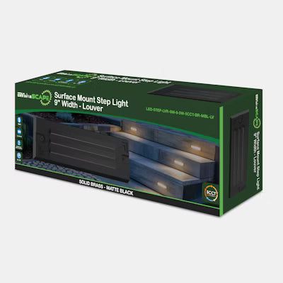 Envision LED Surface Mount Step Light - 9"ch Width - Louver, 5CCT Selectable 27K/30K/35K/40K/50K, Matte Black, LED-STEP-LVR-SM-9-5W-5CCT-BR-MBL-LV