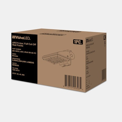 Envision LED Full Cut Off Wall Packs, ARCY-Line,  3CCT Selectable 30k/40k/50k,  Bronze, LED-WPFC-ARC-3P65-TRI-BZ-PC