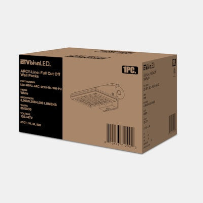 Envision LED Full Cut Off Wall Packs, ARCY-Line, 3CCT Selectable 30k/40k/50k, White, LED-WPFC-ARC-3P65-TRI-WH-PC