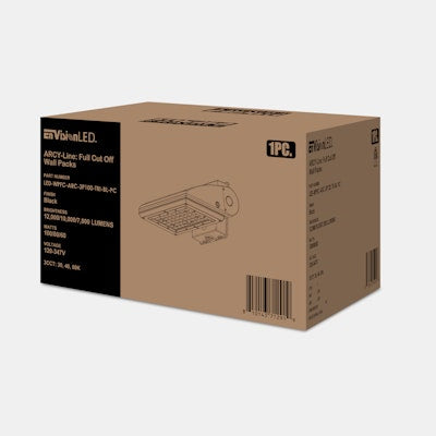 Envision LED Full Cut Off Wall Packs, ARCY-Line, 3CCT Selectable 30k/40k/50k, Black, LED-WPFC-ARC-3P100-TRI-BL-PC