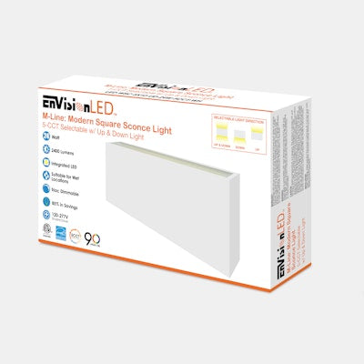 Envision LED 5" x10" Modern Square Sconce Light, M-Line, 5CCT Selectable 27k/30k/35k/40k/50k, White, LED-WSC-5X10-UD-24W-5CCT-WH