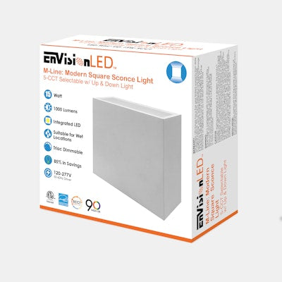 Envision LED Modern Square Sconce Light, M-Line, 5CCT Selectable 27k/30k/35k/40k/50k, White, LED-WSC-UD-15W-5CCT-WH
