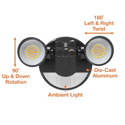 Envision LED Security Flood Light with Motion Sensor, 3CCT Selectable 30k/40k/50k, Black, LED-XSL2R-2P25-TRI-BL-PIR