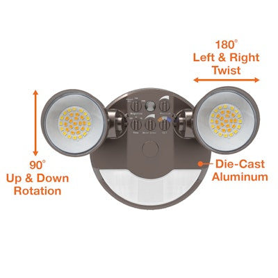 Envision LED Security Flood Light with Motion Sensor, 3CCT Selectable 30k/40k/50k, Bronze, LED-XSL2R-2P25-TRI-BZ-PIR