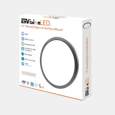Envision LED 15" Surface Mount Round, Slim-Line, 5CCT Selectable 27k/30k/35k/40k/50k, Brushed Nickel, LED-SLDSKR-15-30W-5CCT-BN