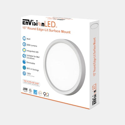 Envision LED 15" Surface Mount Round, Slim-Line, 5CCT Selectable 27k/30k/35k/40k/50k, White, LED-SLDSKR-15-30W-5CCT-WH