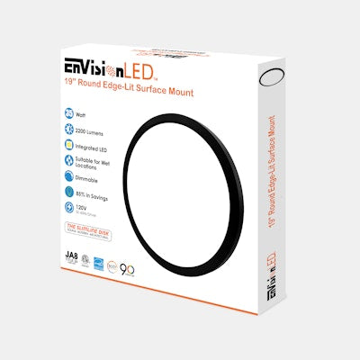 Envision LED 19" Surface Mount Round, Slim-Line, 5CCT Selectable 27k/30k/35k/40k/50k, Black, LED-SLDSKR-19-35W-5CCT-BLK