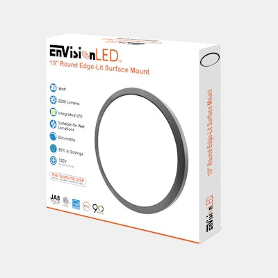 Envision LED 19" Surface Mount Round, Slim-Line, 5CCT  Selectable 27k/30k/35k/40k/50k, Brushed Nickel, LED-SLDSKR-19-35W-5CCT-BN