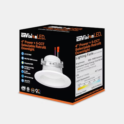 Envision LED 4" Retrofit Downlight, RDL-Line, 5CCT Selectable 27K/30K/35K/40K/50K, White, LED-RDL-4-3P12-5CCT-UNV-0/10V