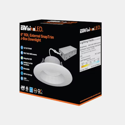 Envision LED 5/6" Retrofit Downlight, RDL-Line, 5CCT Selectable 27K/30K/35K/40K/50K, White, LED-RDL-EX-6-3P18-5CCT-WH-SM