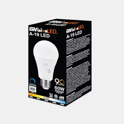 Envision LED, A19 60W Equivalent, 5CCT Selectable 27K/30K/35K/40K/50K, Frosted, LED-A19-9W-5CCT