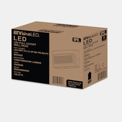 Envision LED Full Cut Off Wall Packs, Full-FC-Line, 3CCT Selectable 30k/40k/50k, Black, LED-WPF-FC-21-3P100-TRI-BL-PC