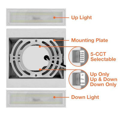 Envision LED Modern Square Sconce Light, M-Line, 5CCT Selectable 27k/30k/35k/40k/50k, White, LED-WSC-UD-15W-5CCT-WH