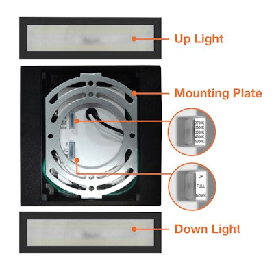 Envision LED Modern Square Sconce Light, M-Line, 5CCT Selectable 27k/30k/35k/40k/50k, Black, LED-WSC-UD-15W-5CCT-BL