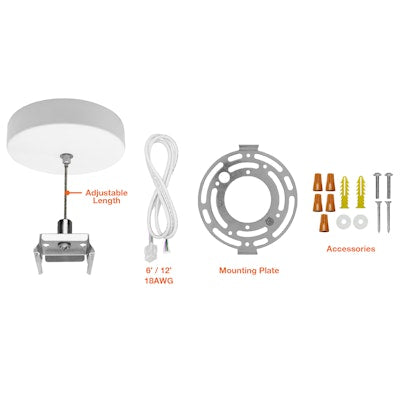 Envision LED Suspension Kit, 12' Canopy Top 1 Wire (2 pcs), White, SK-12FT-CPR-1WR-WH