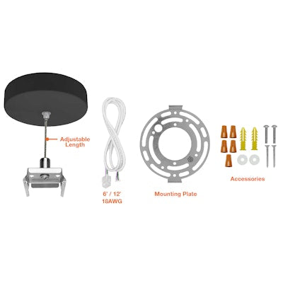 Envision LED Suspension Kit, 12' Canopy Top 1 Wire (2 pcs), Black, SK-12FT-CPR-1WR-BL