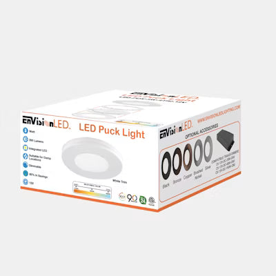 Envision LED Undercabinet Puck Light, 3W, CCT/27k/30k/40k, 12V, White, LED-PCK-3W-STRI-12V
