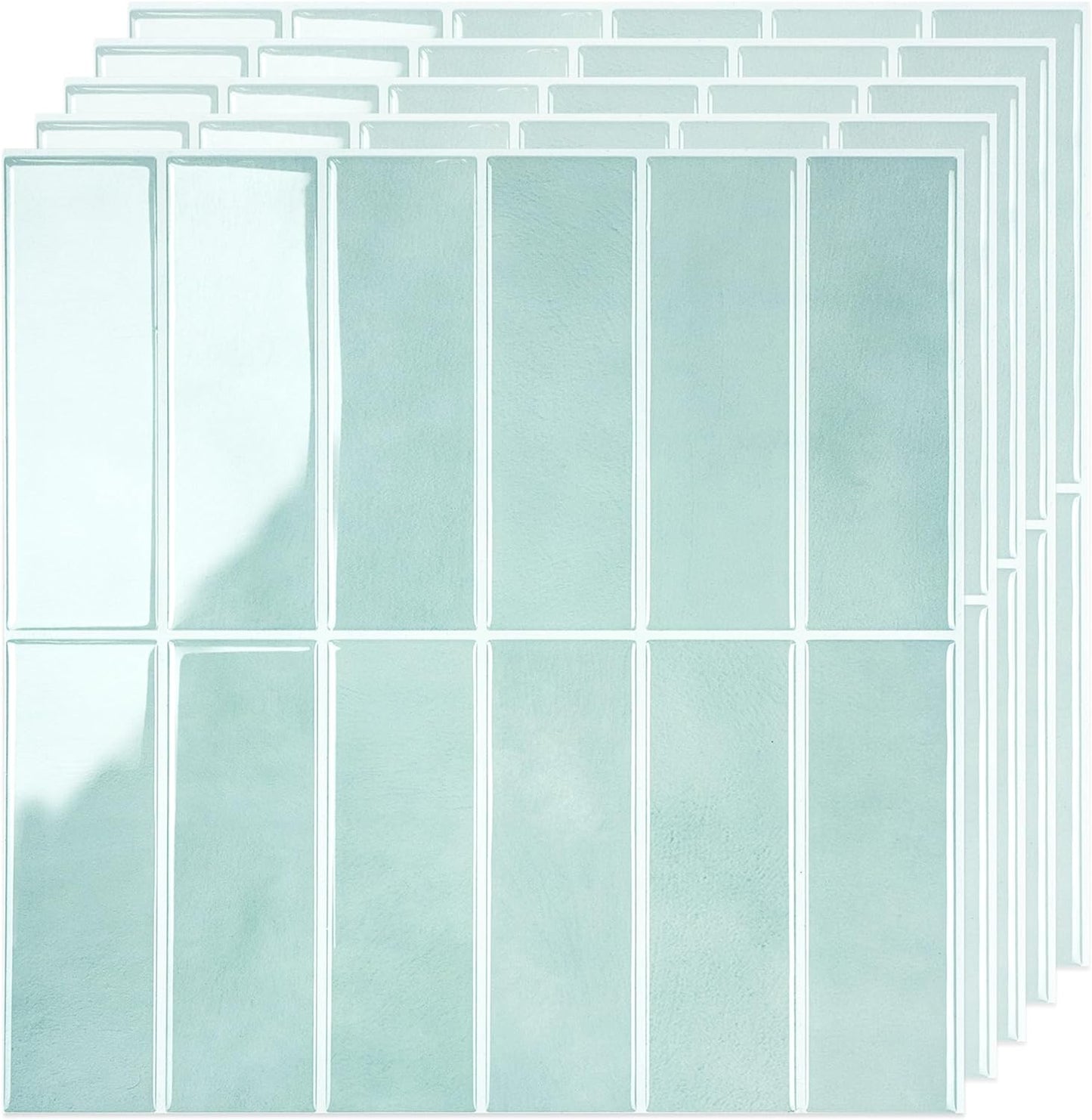 SELECT 5 Pack Peel and Stick Backsplash Tiles, 3D Wall Panels with Commercial-grade Adhesive, Extra Thick Water & Heat-resistant Stick-On Tile Backsplash for Kitchen, Bathroom, Laundry,12"x12” (Mint)