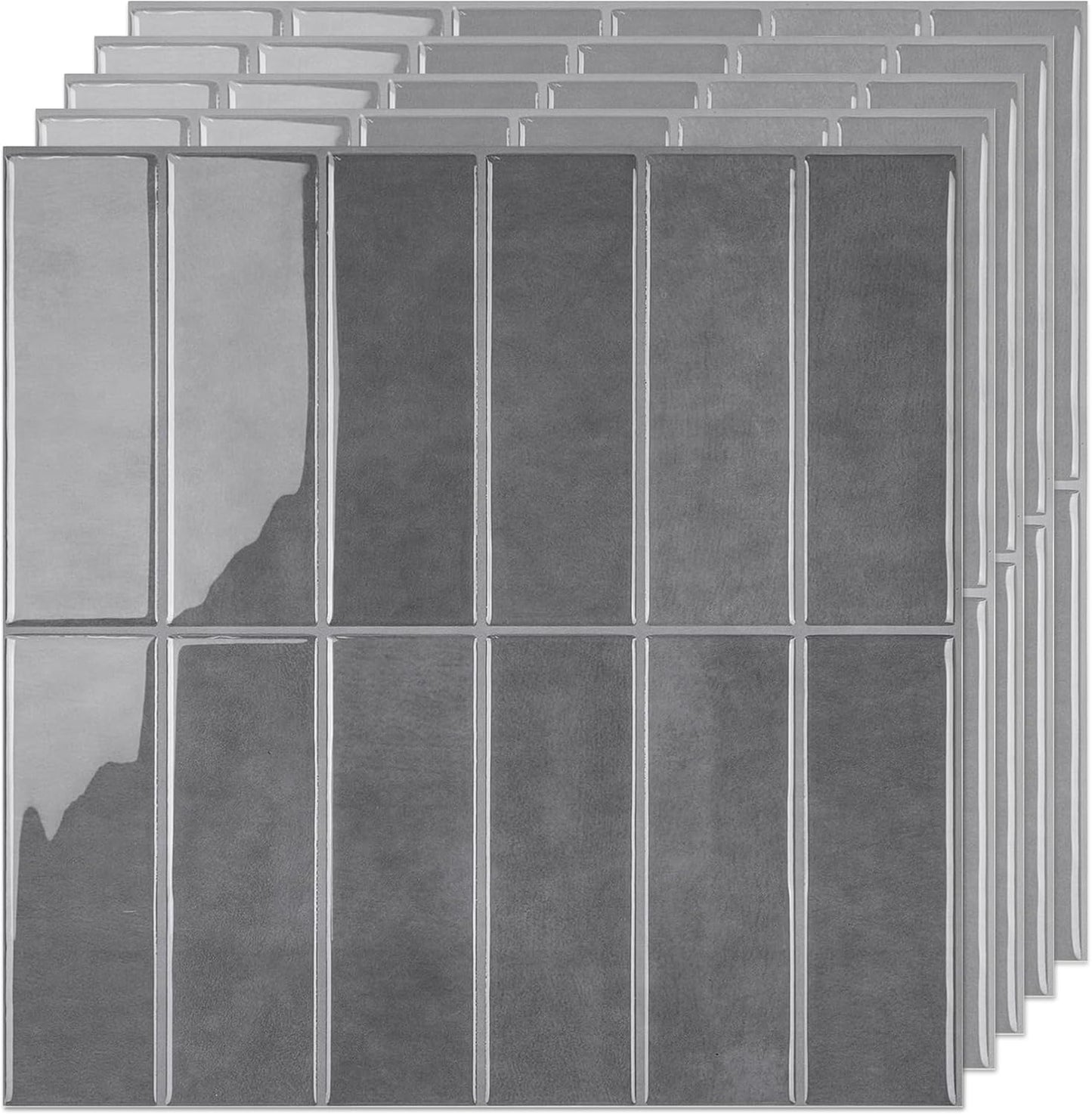 SELECT 5 Pack Peel and Stick Backsplash Tiles, 3D Wall Panels with Commercial-grade Adhesive, Extra Thick Water & Heat-resistant Stick-On Tile Backsplash for Kitchen, Bathroom, Laundry,12"x12” (Gray)