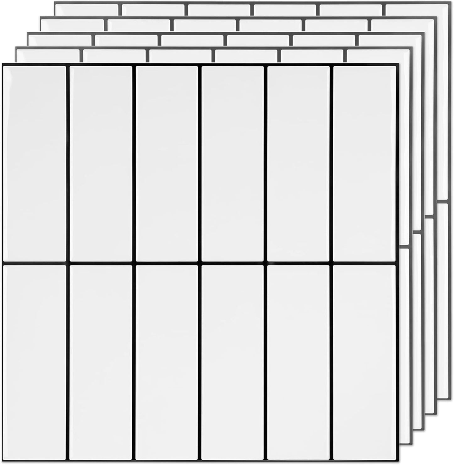 Select 5 Pack Peel and Stick Backsplash Tiles, 3D Wall Panels with Commercial-Grade Adhesive, Extra Thick Water & Heat-Resistant Stick-On Tile Backsplash,12" x12”(White with Black Grout)