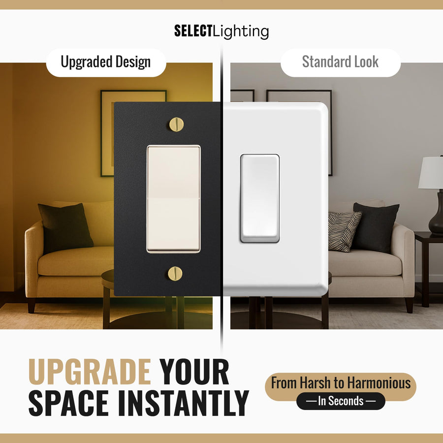 Select Black with Brass, Electrical Receptacle Wall Outlet Faceplate, GFI/Rocker Decorator Light Switch Cover