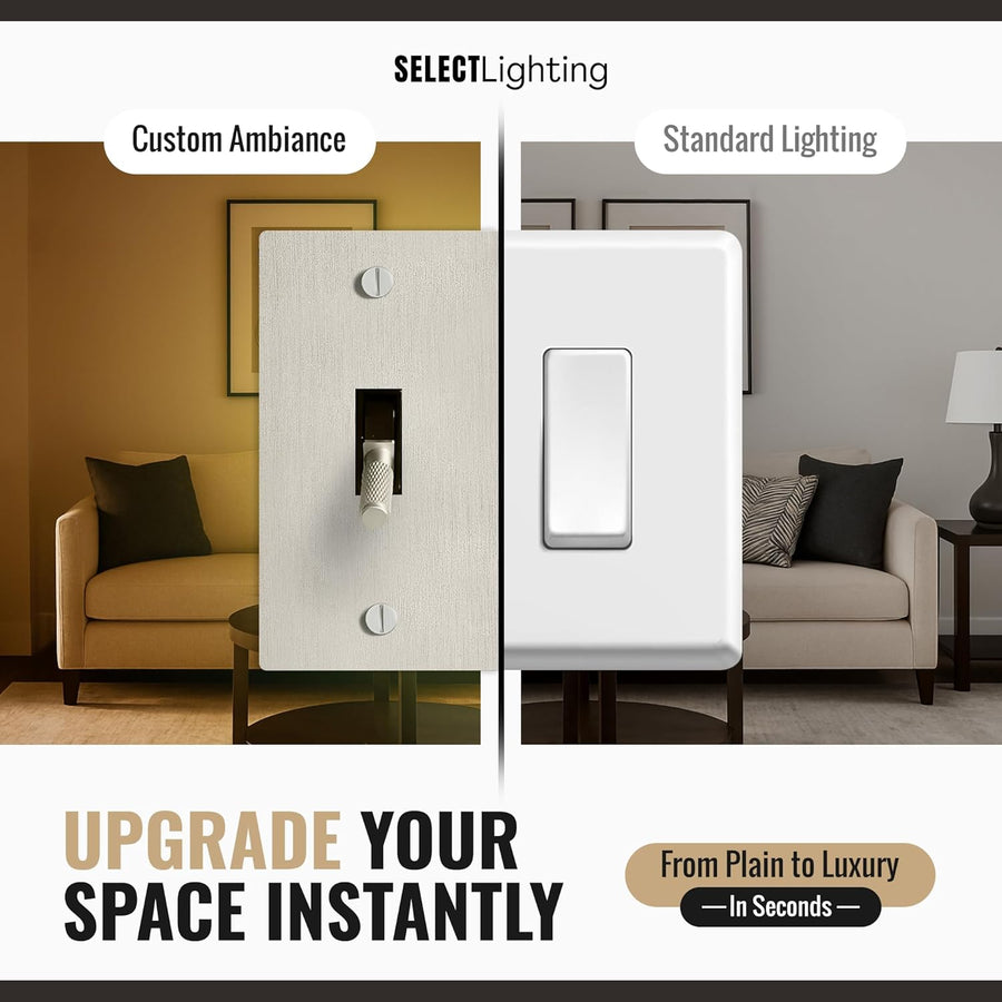 Select Lighting Satin Nickel Plated Toggle Switch, 15A 120V AC Wall Mount, 3-Way Compatible Vintage Style Single Pole with Faceplate & Switch Module