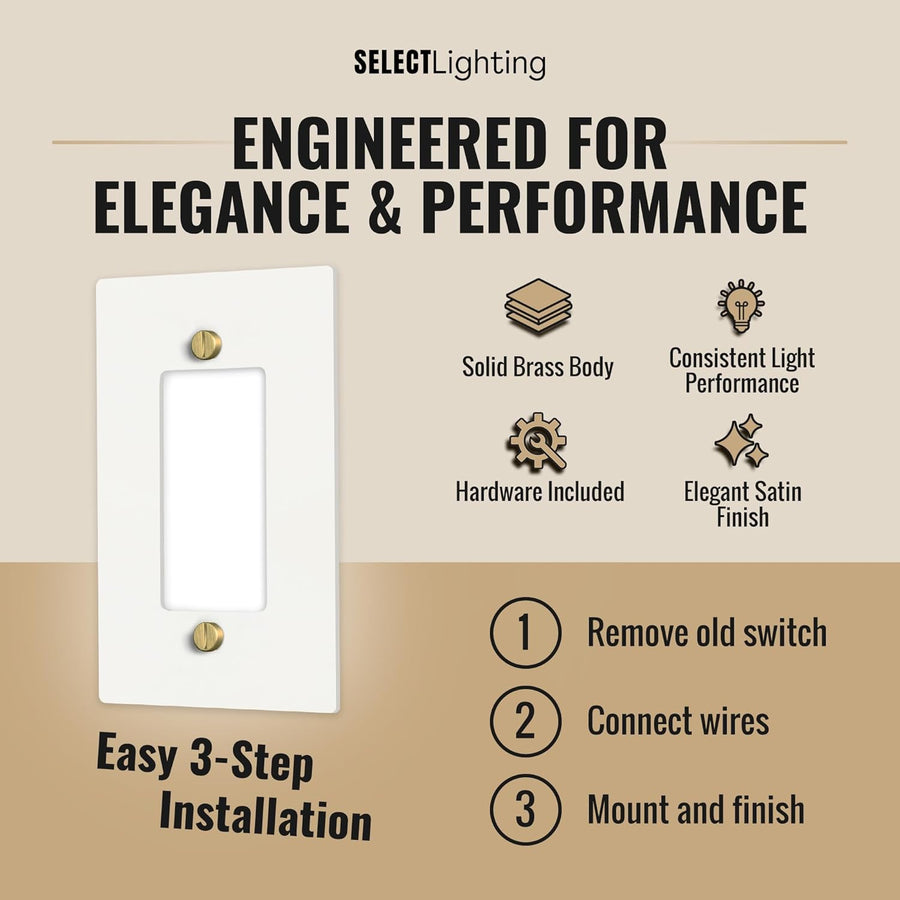 Select lighting White with Brass Wall Plate Cover, Electrical Receptacle Outlet Faceplate, GFI/Rocker Decorator Light Switch Cover