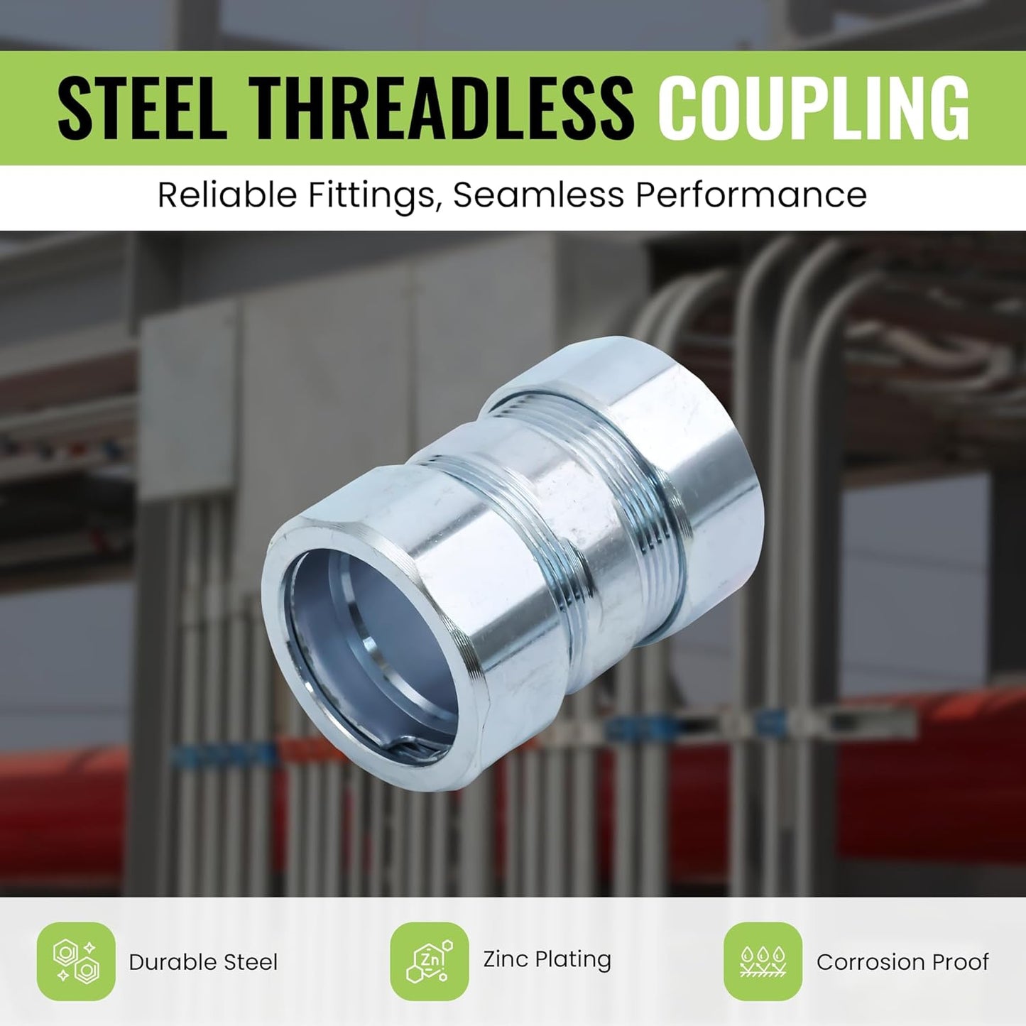SELECT 5 Pack Lighting Threadless Coupling, 1-1/2 Inch Zinc Plated Steel Coupling, Electrical Conduit Fittings for Indoor and Outdoor Use