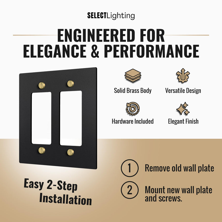 Select Black with Brass, Electrical Receptacle Wall Outlet Faceplate, GFI/Rocker Decorator Light Switch Cover