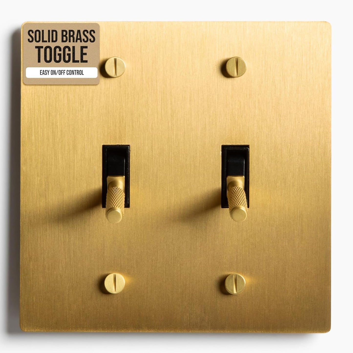 Satin Solid Brass Plated Toggle Switch, 15A 120V AC Wall Mount, 3-Way Compatible Vintage Style Single Pole with Faceplate & Switch Module