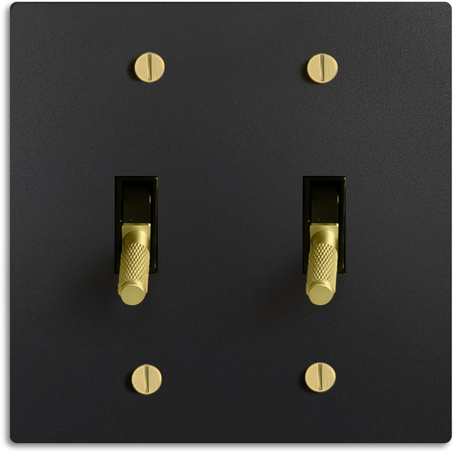 Select 15A 120V AC Toggle Switch, Black with Solid Brass Vintage Style Single Pole 3 Way Compatible Wall Mount Toggle Switch, Included Faceplate & Switch Module