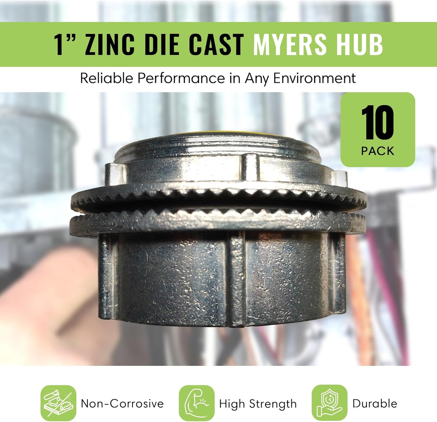 Select 10 Pack Lighting Zinc Die Cast Myers Hub, 3/4 Inch Watertight Conduit Hub with O-Ring and Threaded Connection, Liquid Tight Conduit Connector