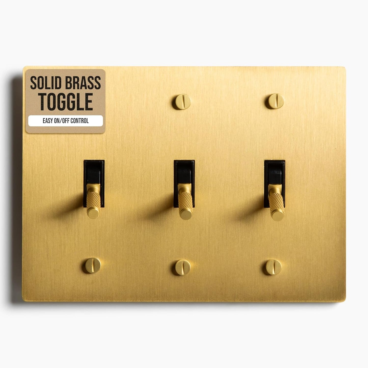 Satin Solid Brass Plated Toggle Switch, 15A 120V AC Wall Mount, 3-Way Compatible Vintage Style Single Pole with Faceplate & Switch Module