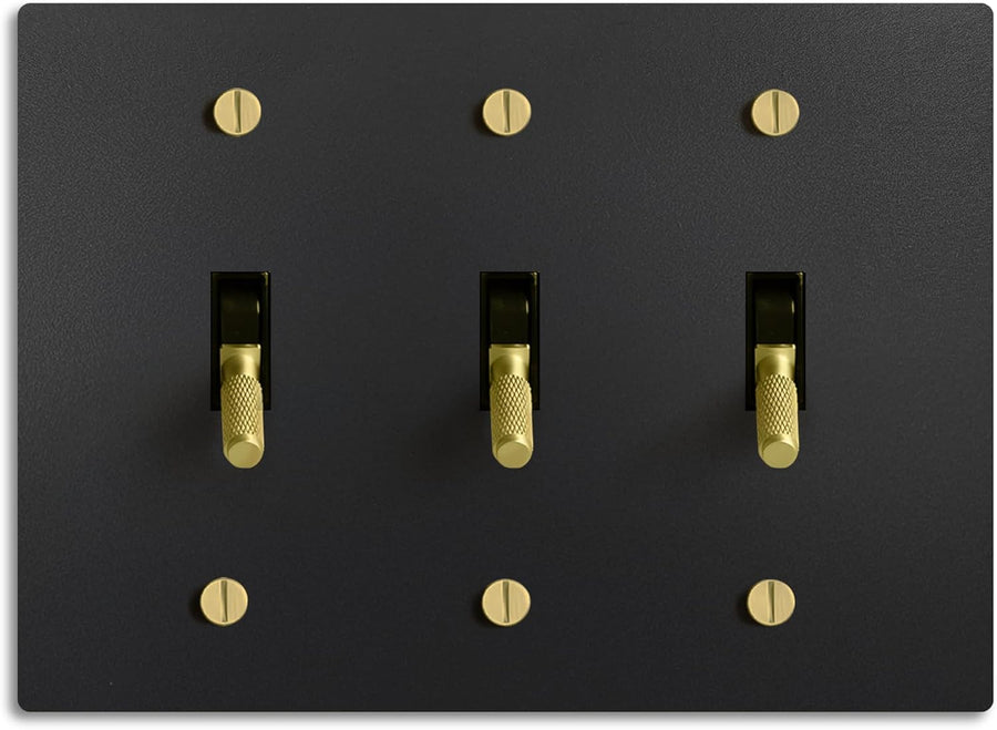 Select 15A 120V AC Toggle Switch, Black with Solid Brass Vintage Style Single Pole 3 Way Compatible Wall Mount Toggle Switch, Included Faceplate & Switch Module
