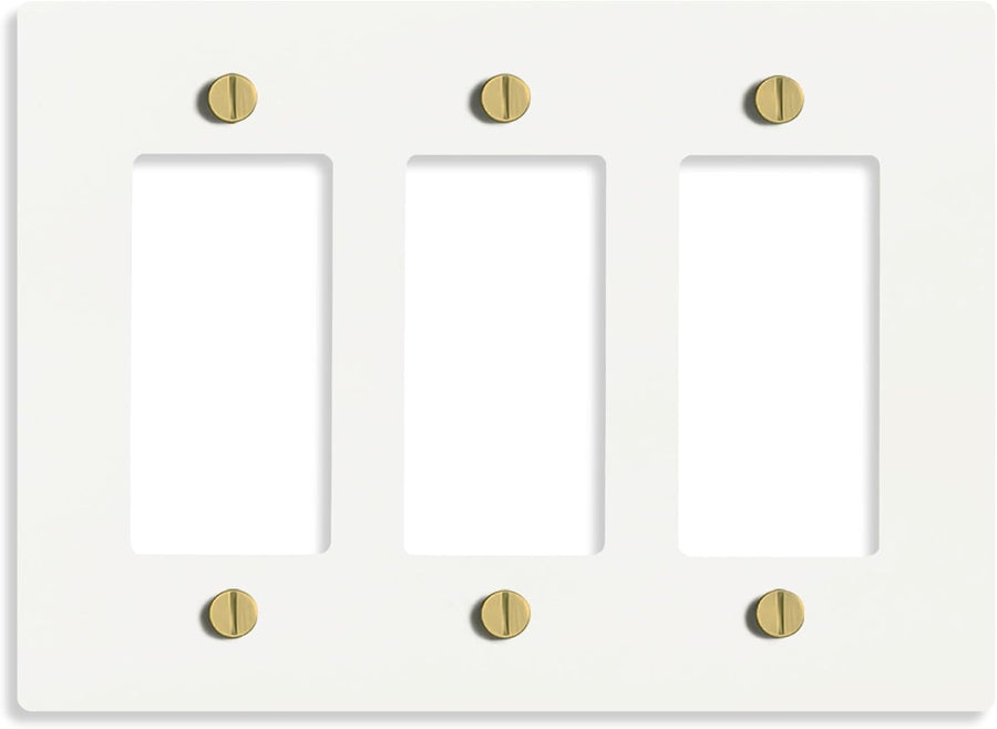Select lighting White with Brass Wall Plate Cover, Electrical Receptacle Outlet Faceplate, GFI/Rocker Decorator Light Switch Cover