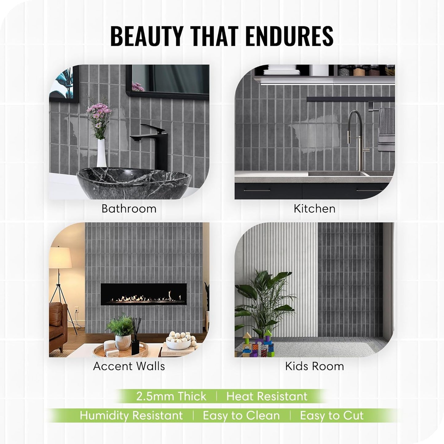 SELECT 5 Pack Peel and Stick Backsplash Tiles, 3D Wall Panels with Commercial-grade Adhesive, Extra Thick Water & Heat-resistant Stick-On Tile Backsplash for Kitchen, Bathroom, Laundry,12"x12” (Gray)