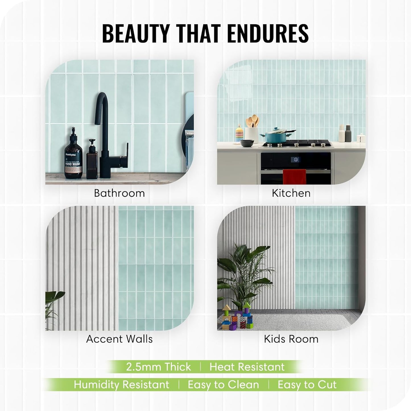 SELECT 5 Pack Peel and Stick Backsplash Tiles, 3D Wall Panels with Commercial-grade Adhesive, Extra Thick Water & Heat-resistant Stick-On Tile Backsplash for Kitchen, Bathroom, Laundry,12"x12” (Mint)