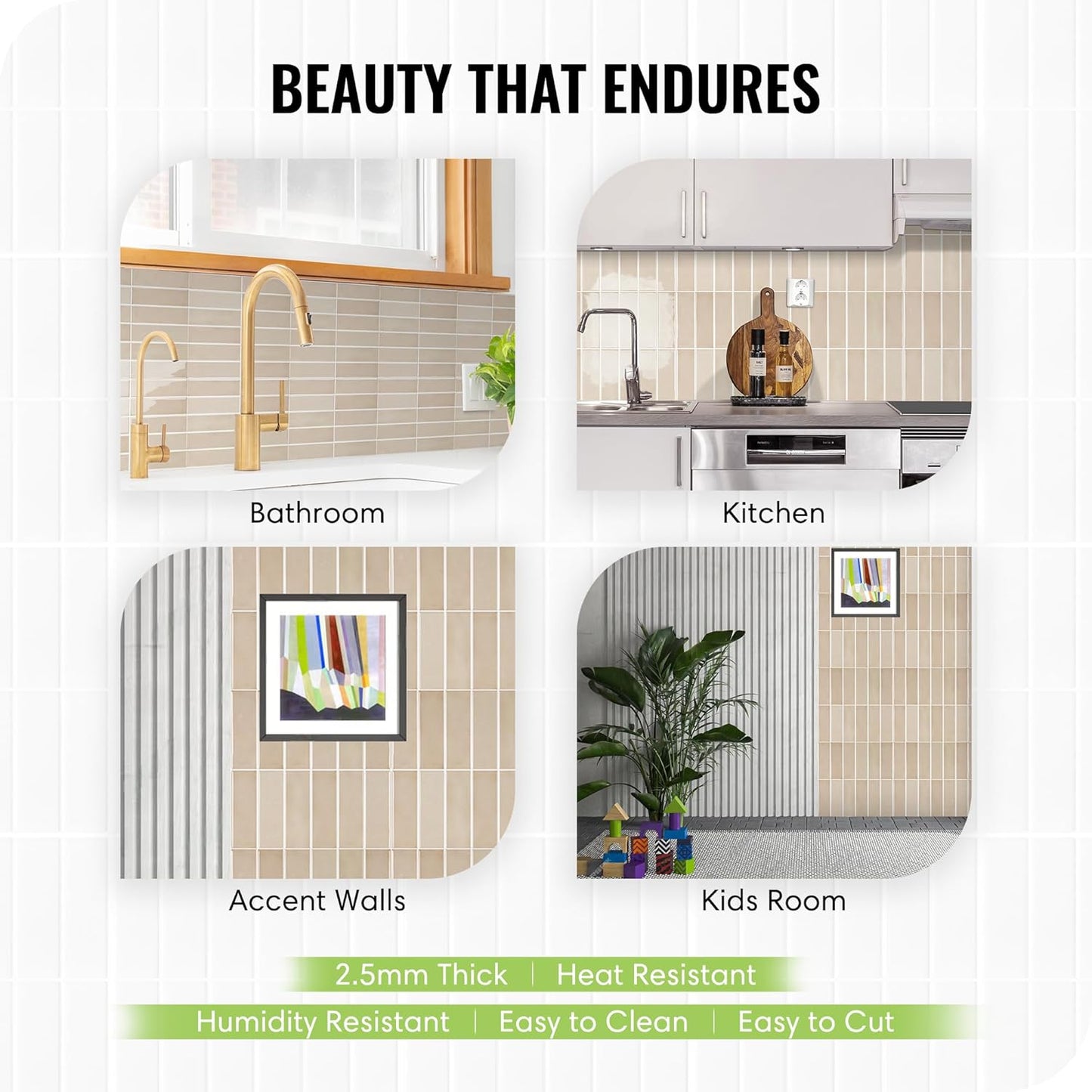 Select 5 Pack Peel and Stick Backsplash Tiles, 3D Wall Panels with Commercial-Grade Adhesive, Extra Thick Water & Heat-Resistant Stick-On Tile Backsplash for Kitchen, Laundry, 12" x12” (Almond)