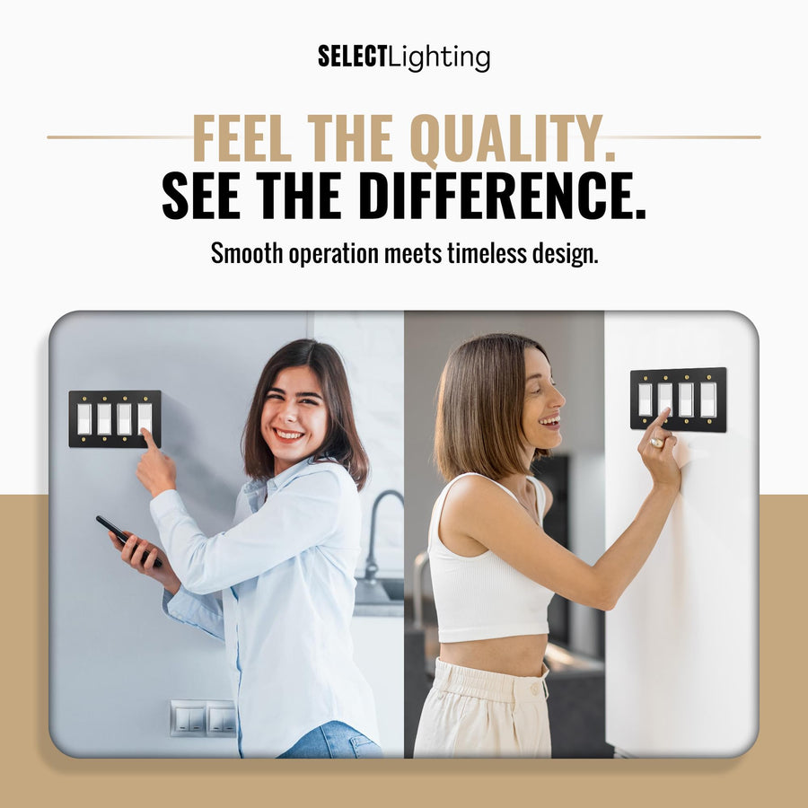 Select Black with Brass, Electrical Receptacle Wall Outlet Faceplate, GFI/Rocker Decorator Light Switch Cover