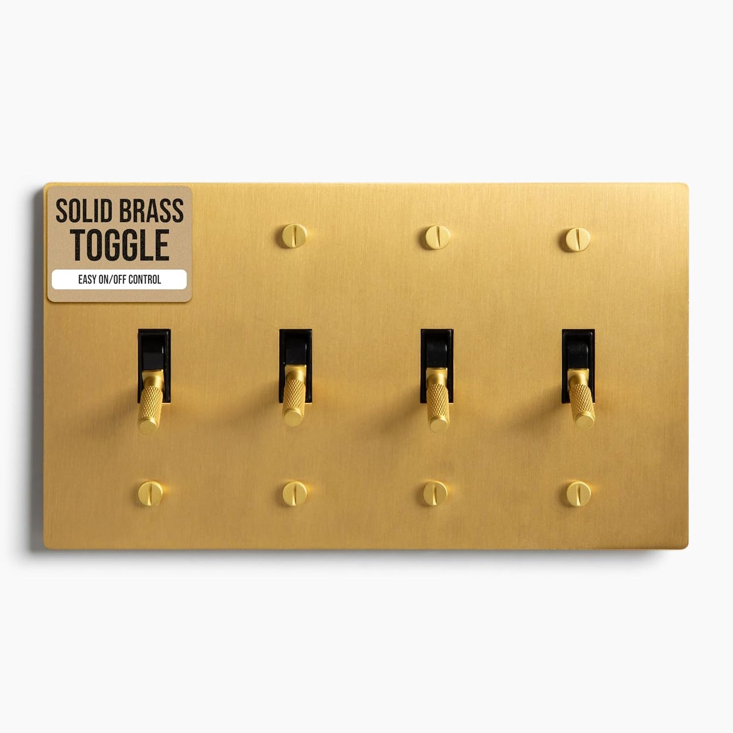Satin Solid Brass Plated Toggle Switch, 15A 120V AC Wall Mount, 3-Way Compatible Vintage Style Single Pole with Faceplate & Switch Module