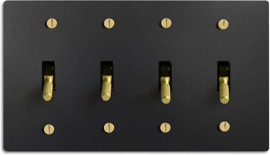 Select 15A 120V AC Toggle Switch, Black with Solid Brass Vintage Style Single Pole 3 Way Compatible Wall Mount Toggle Switch, Included Faceplate & Switch Module