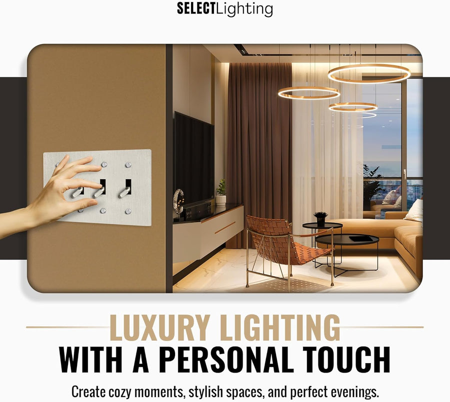 Select Lighting Satin Nickel Plated Toggle Switch, 15A 120V AC Wall Mount, 3-Way Compatible Vintage Style Single Pole with Faceplate & Switch Module