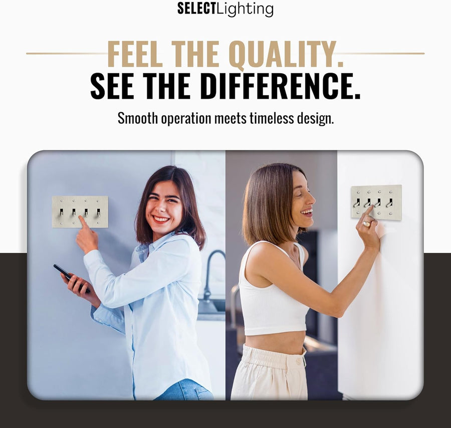 Select Lighting Satin Nickel Plated Toggle Switch, 15A 120V AC Wall Mount, 3-Way Compatible Vintage Style Single Pole with Faceplate & Switch Module