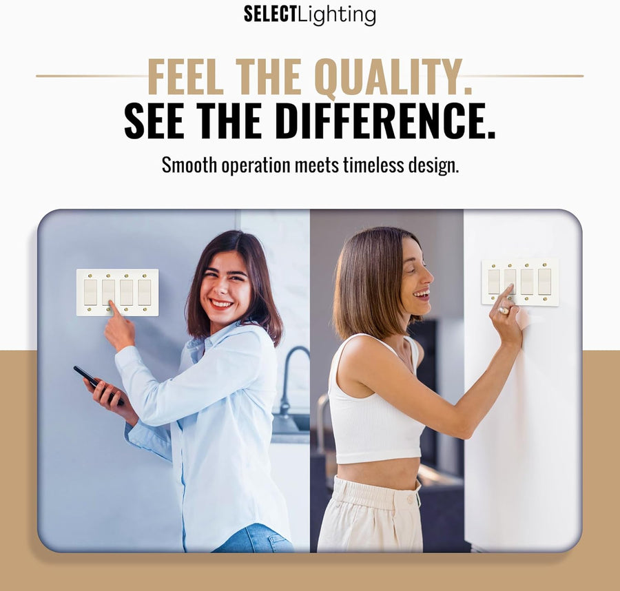 Select lighting White with Brass Wall Plate Cover, Electrical Receptacle Outlet Faceplate, GFI/Rocker Decorator Light Switch Cover